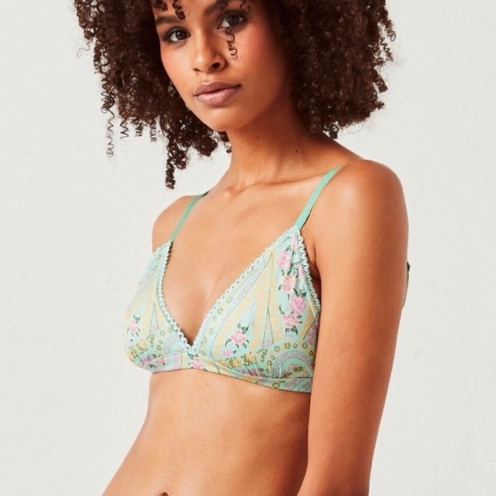 SPELL TEAL GREEN PINK FLORAL PRINT SAGE CITY LIGHTS TRI BRALETTE TRIANGLE BRA